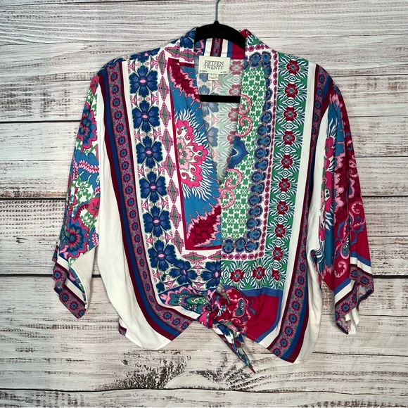 Fifteen Twenty Daria Blouse Print Medium Vibrant Floral Paisley Flowy Top - Picture 11 of 11